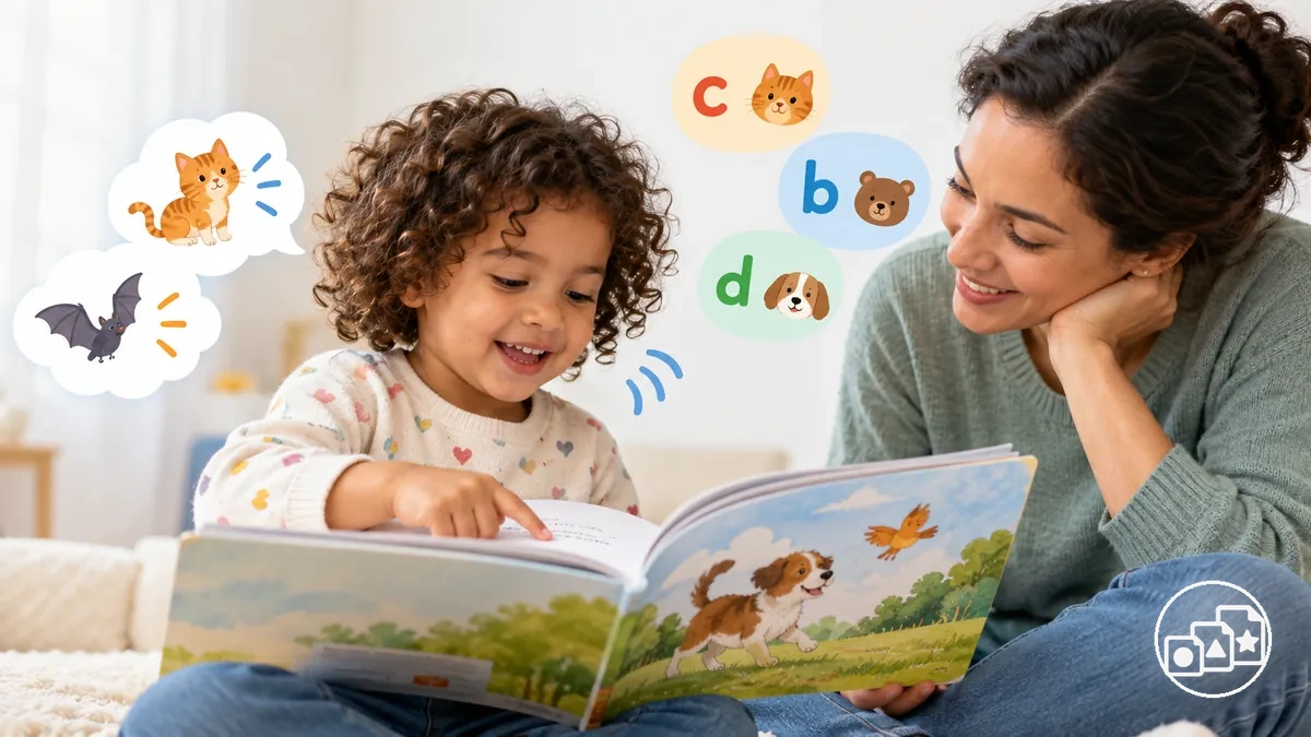 طفل يُظهر سلوكيات الاستعداد القرائي المبكر من خلال كتاب ومحادثة ومطبوعات وأصوات قبل رياض الأطفال