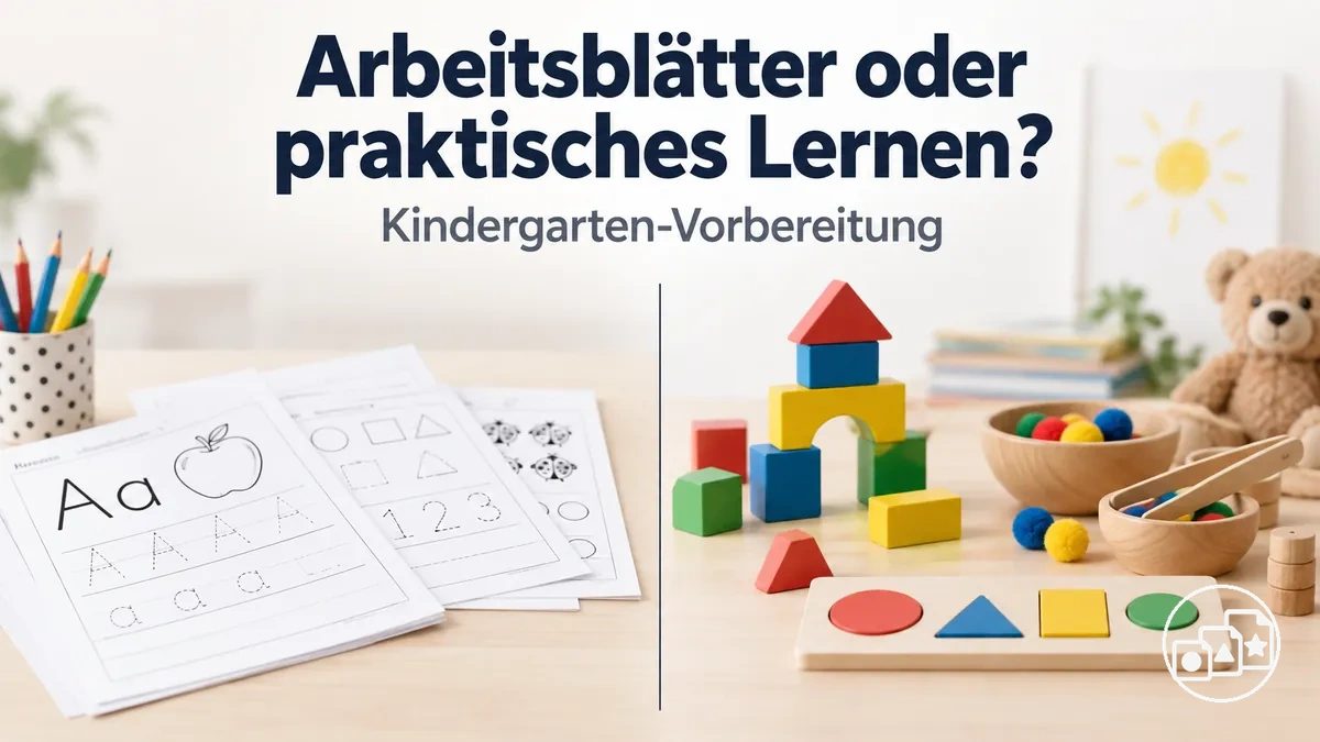 Übungen mit Arbeitsblättern neben praktischen Lernaktivitäten zur Kindergarten-Vorbereitung