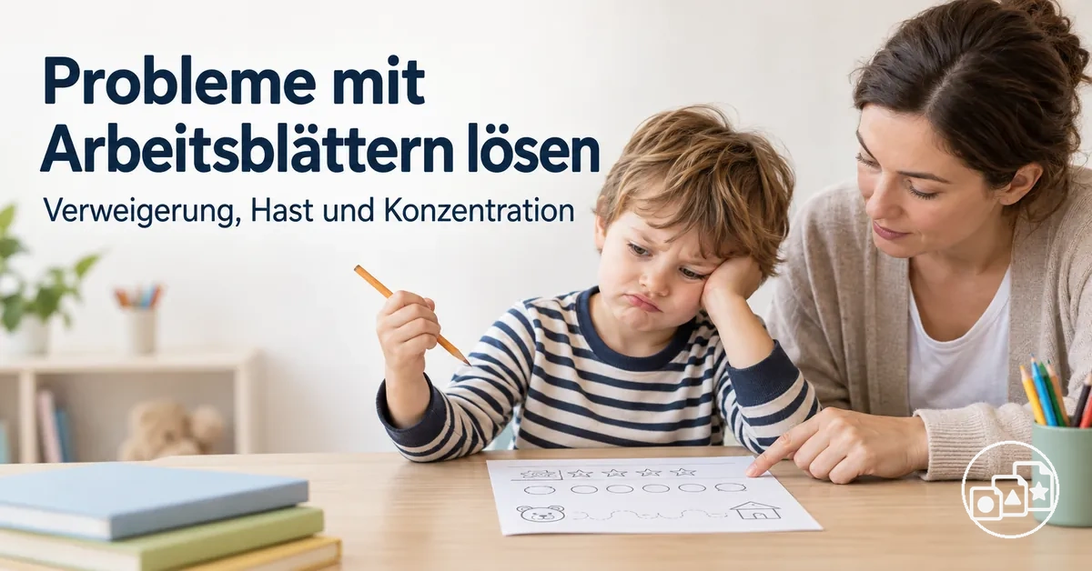 Kind erhält Unterstützung bei Verweigerung, hastigem Arbeiten und Konzentrationsproblemen mit Arbeitsblättern