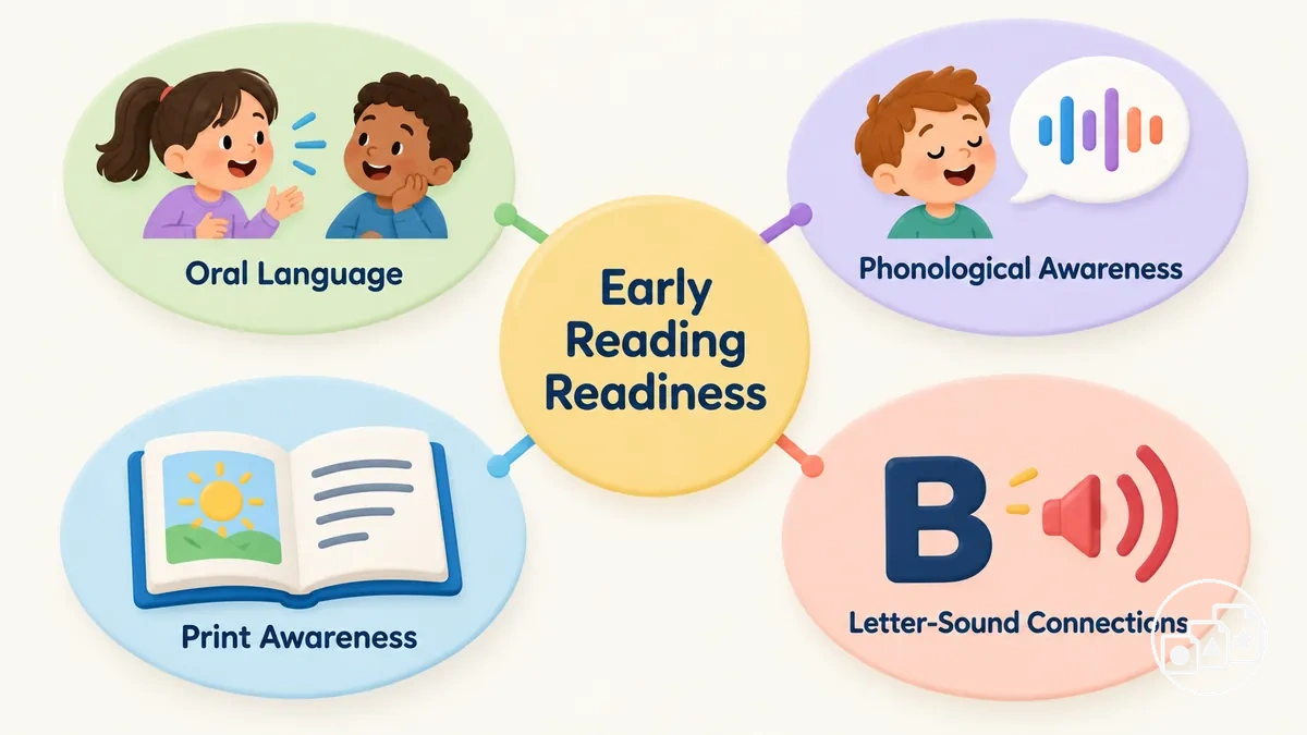 Diagram of four early literacy skill domains that support reading readiness before kindergarten