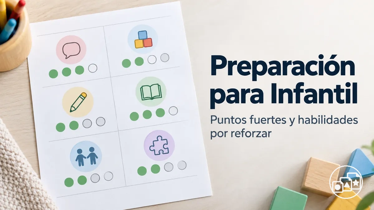 Evaluación de preparación para Infantil con puntos fuertes y habilidades por reforzar