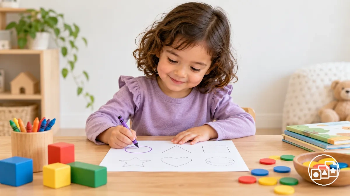 Niño completando una tarea sencilla de ficha preescolar que se ajusta a sus capacidades actuales y al propósito de aprendizaje