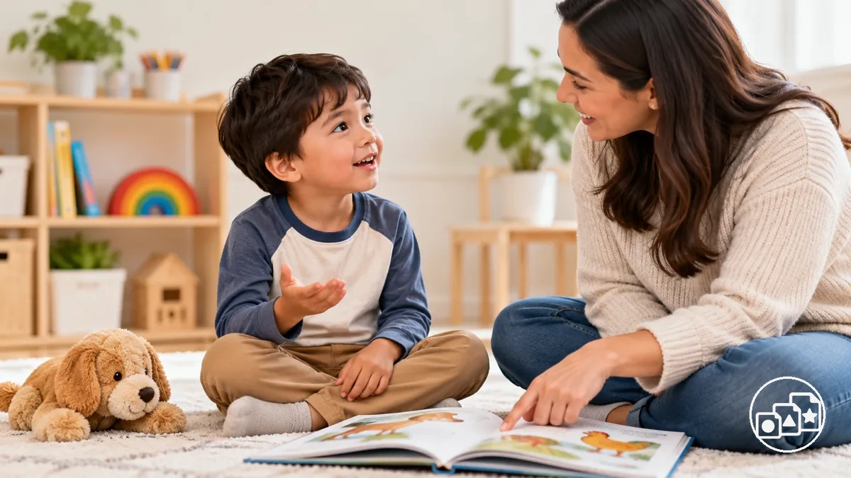 Niño usando habilidades de lenguaje y comunicación en una conversación conocida