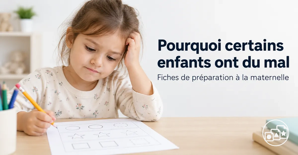 Enfant ayant des difficultés avec une tâche sur une fiche de préparation à la maternelle