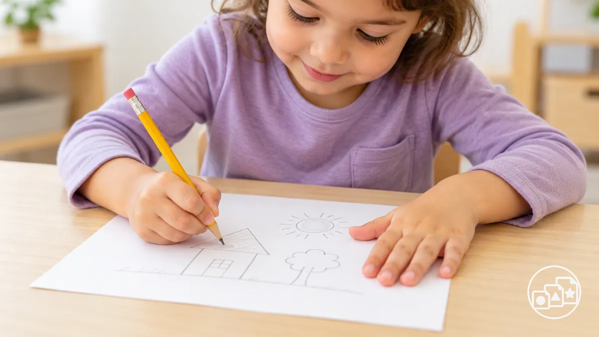 Enfant utilisant les deux mains ensemble pour stabiliser le papier et accomplir une tâche de motricité fine