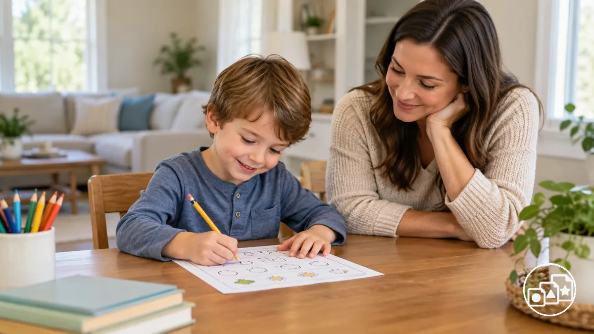 Adulte soutenant un enfant lors d une tache de fiche gérable pendant une routine familiale