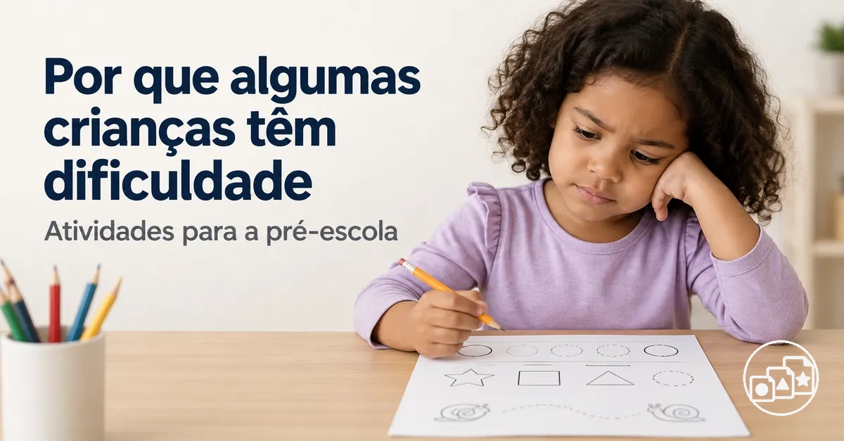 Criança com dificuldade ao fazer uma folha de atividades de preparação para a pré-escola
