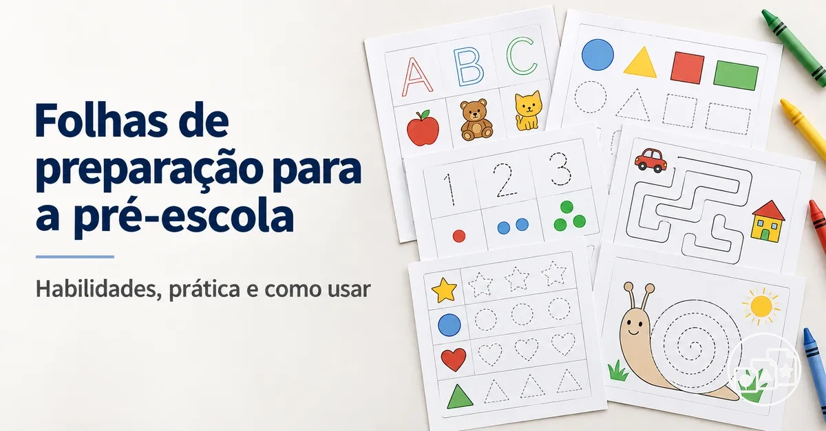 Folhas de atividades de preparação para a pré-escola com habilidades de aprendizagem e prontidão escolar