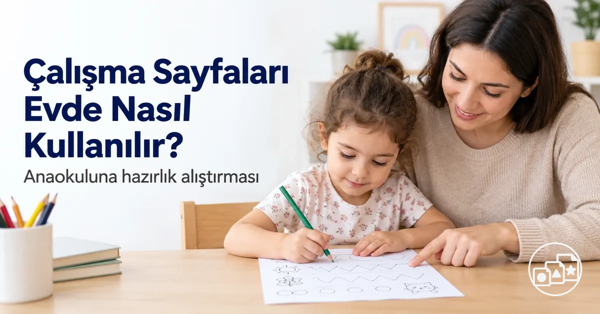 Evde anaokuluna hazırlık çalışma sayfası alıştırmasına rehberlik eden ebeveyn