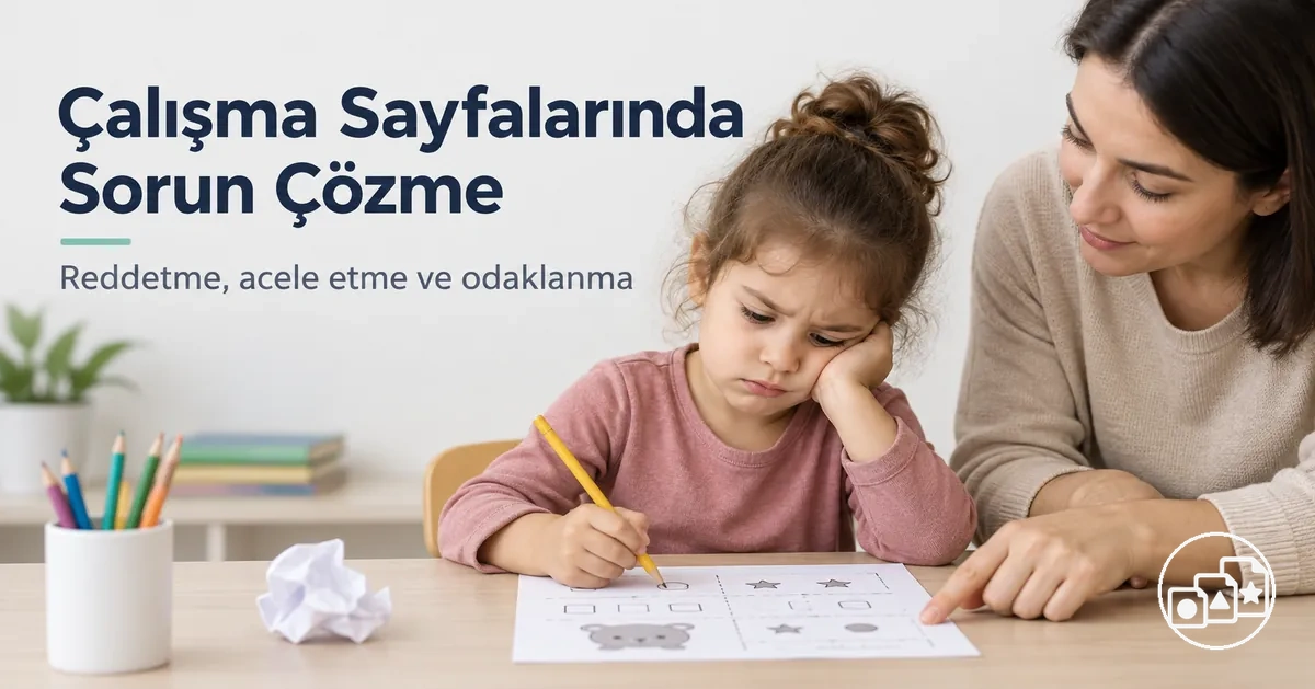 Çalışma sayfasını reddetme, acele etme ve odaklanma sorunlarında destek alan çocuk