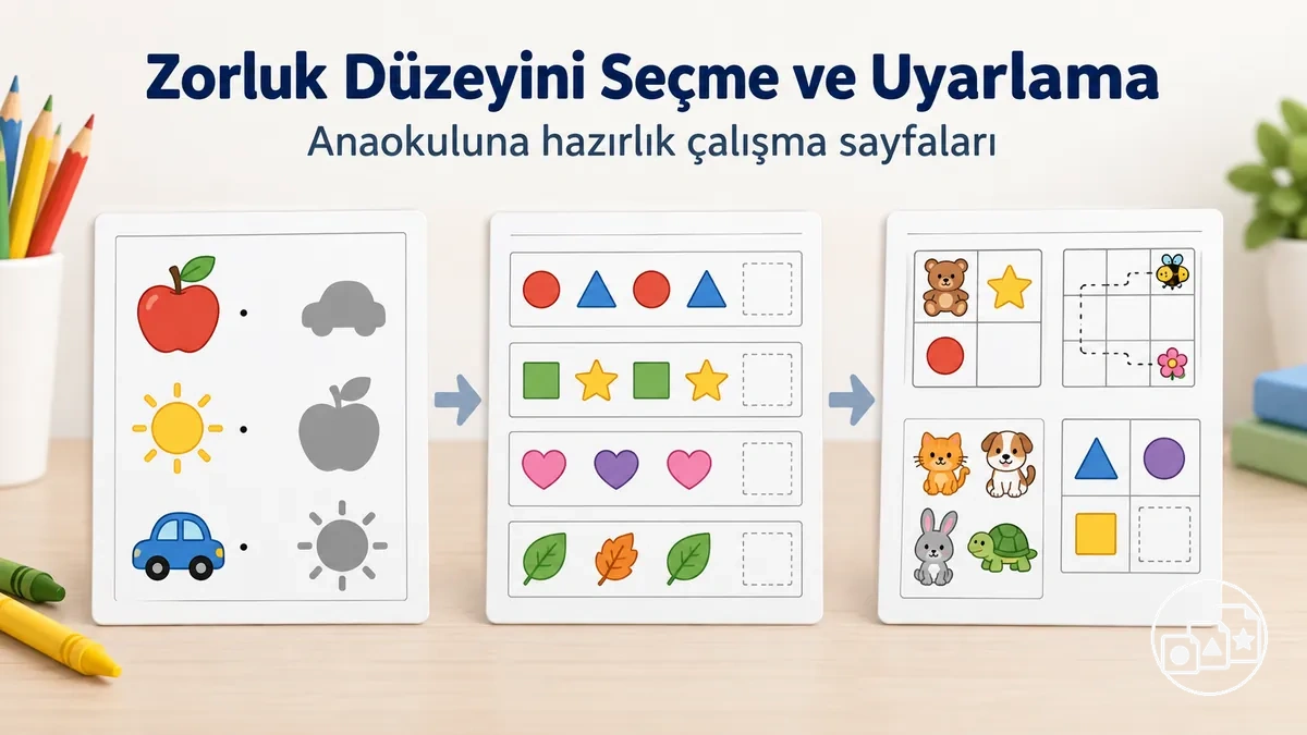 Artan beceri zorluğuna göre düzenlenmiş anaokuluna hazırlık çalışma sayfaları
